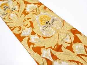 アンティーク　抽象花唐草模様織り出し袋帯(材料)